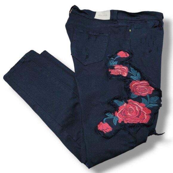 Golden Denim Jeans Size 42 W44"xL35" Embroidered Embroidery Distressed Ankle Zip - Picture 6 of 10